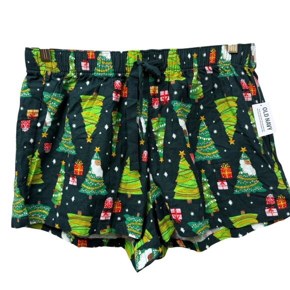 OLD NAVY Holiday Boxer Shorts Medium Cotton Flannel Pajamas Green Christmas Tree - Picture 1 of 9